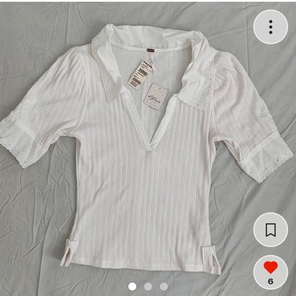 Free People white collared lace knit top